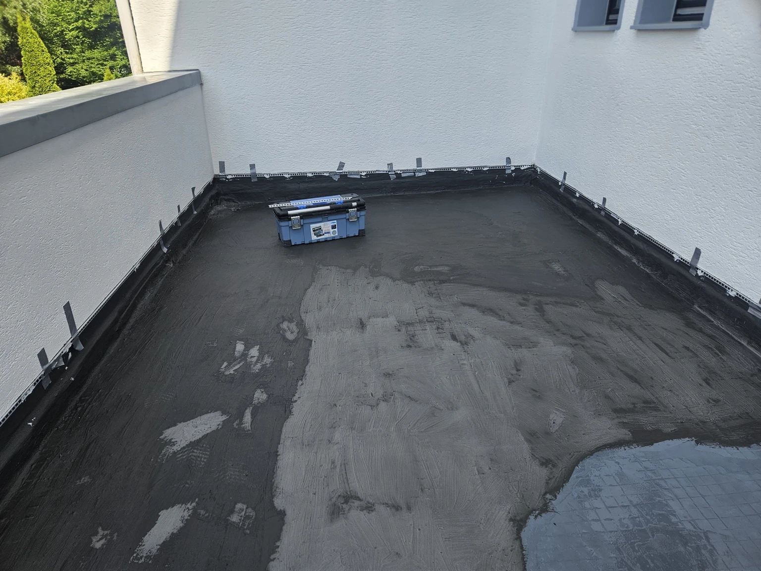 Dachterrasse während der Abdichtungs- und Vorbereitungsarbeiten